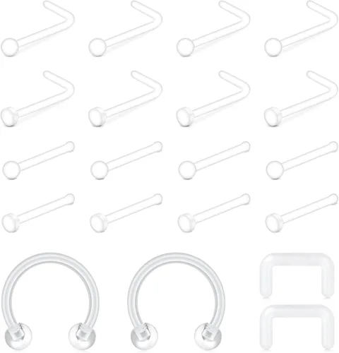 Miniatura 12 de QWALIT Aretes de nariz transparentes para el trabajo, piercings de nariz transparentes para el trabajo, piercing de nariz de plástico transparente