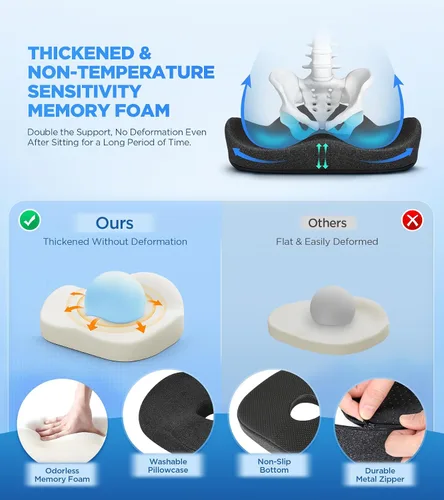 Miniatura 5 de Cojín de asiento más grueso para silla de escritorio, coche, oficina, cojín de alivio de presión de gel refrescante en forma de U con diseño hueco