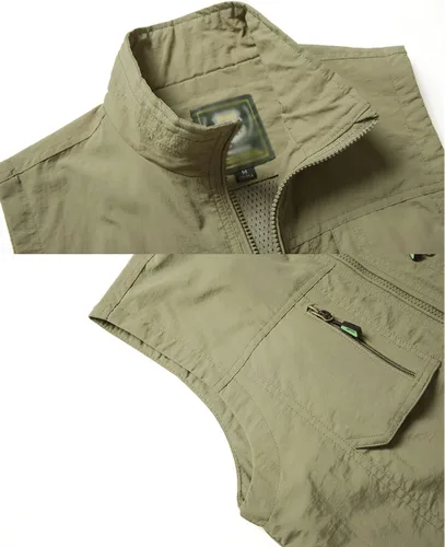 Miniatura 3 de Gnveub Chaleco de pesca para hombre, para trabajo al aire libre, secado rápido, con cremallera, reversible, con múltiples bolsillos