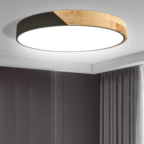 Miniatura 11 de Lámpara de Techo LED Empotrada: 12 Pulgadas 24W Luminaria de Dormitorio de Madera con Lámparas de Techo Redondas Modernas Planas Aéreas Minimalistas