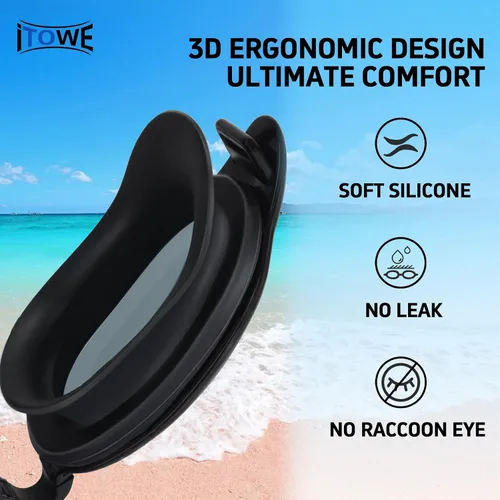 Miniatura 7 de Gafas de natación para adultos, hombres y mujeres, gafas de natación para piscina, gafas de agua para adultos, marco grande, sin fugas, antivaho
