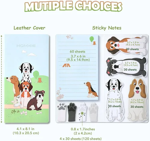 Miniatura 2 de Hommie Set de notas adhesivas de perro, pestañas divisoras de notas adhesivas para planificador, 300 hojas, marcadores de animales bonitos