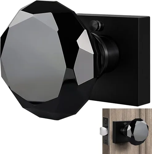 Miniatura 18 de Balin Designs - Perilla de puerta de cristal negro con cerradura, juego de perillas de puerta de vidrio para privacidad interior, manija decorativa