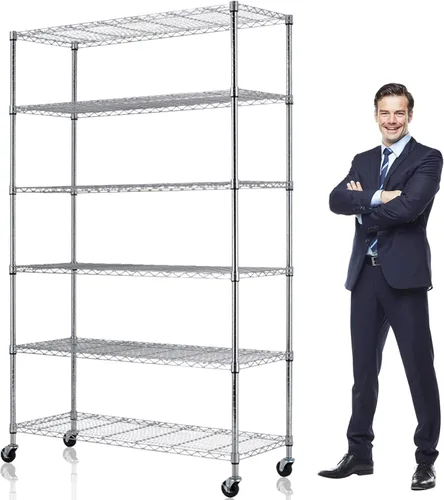 Estantería metálica de almacenamiento de 6 niveles de 208.8 cm x 121.92 x 45.72 cm, con ruedas, resistente estante con capa de acero, cromado, para