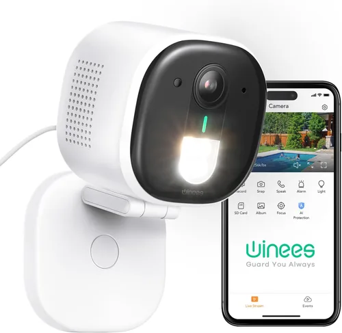 winees Cámaras de seguridad para exteriores, cámaras Wi-Fi 2K con cable para seguridad en el hogar, cámara interior 2.4G, detección de IA