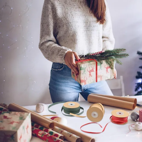 Miniatura 7 de FOIMAS Cinta de papel de rafia de 984 pies, cinta de papel kraft rojo, verde y marrón, cuerda de regalo para envolver regalos de Navidad