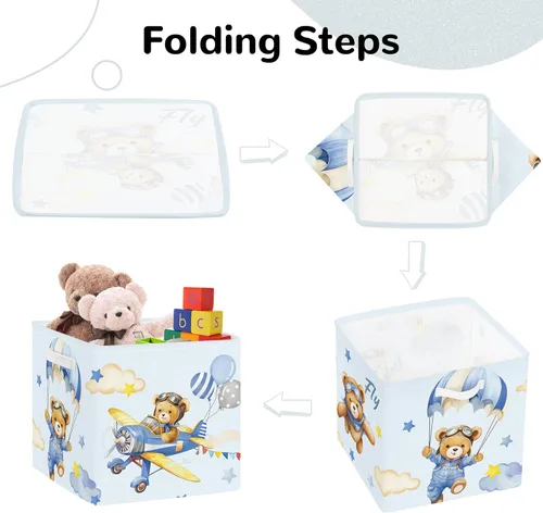 Miniatura 7 de Clastyle 3 unidades de almacenamiento de cubos de animales de ensueño, caja plegable Kallax para estantes, cestas de almacenamiento para padres, Oso