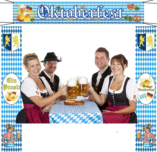 Miniatura 7 de Bandera del Oktoberfest, decoración bávara azul y blanca del Oktoberfest, 19.7*118.1 in, 1pc con cuerda de 19.7 ft