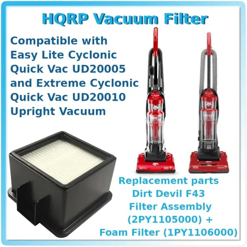 Miniatura 3 de HQRP Filtro de repuesto para Dirt Devil F43, 2PY1105000, 1PY1106000 para aspiradoras verticales EasyLite y Cyclonic Quick Vac UD20005 UD20010