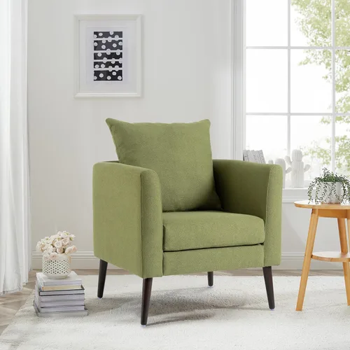 Miniatura 9 de Setawix Silla decorativa de barril, sillón tapizado de chenilla, silla redonda moderna de mediados de siglo, cómoda silla con brazo de barril