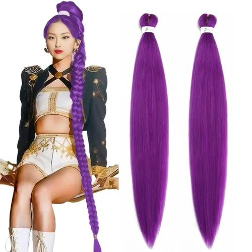 Extensiones de cabello trenzado morado preestiradas, 20 pulgadas, 2 piezas de cabello sintético trenzado para niñas y mujeres, fiesta, disfraz de