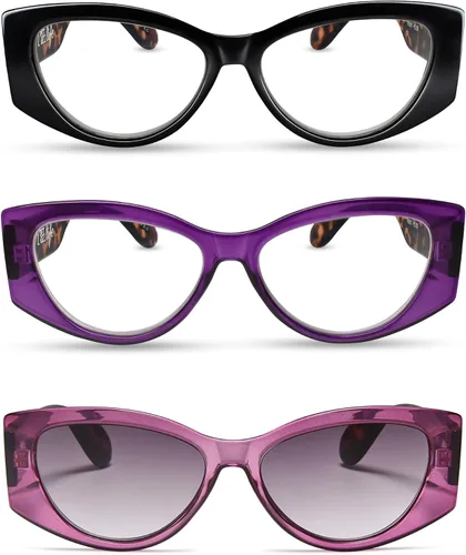 Miniatura 7 de 2SeeLife Paquete de 3 lentes de lectura tipo ojo de gato de gran tamaño para mujer, ajuste medio ancho, marco duradero y resistente, lectores de ojo