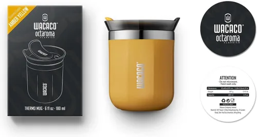 Miniatura 6 de Taza de viaje Octaroma Classico de WACACO, vaso de viaje de acero inoxidable de doble pared con tapa para beber, 6 fl oz (180ml), ámbar amarillo