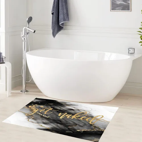 Miniatura 18 de LB Alfombra de baño de mármol negro y dorado, con cita divertida, antideslizante, diseño geométrico abstracto, tapete de espuma viscoelástica, súper