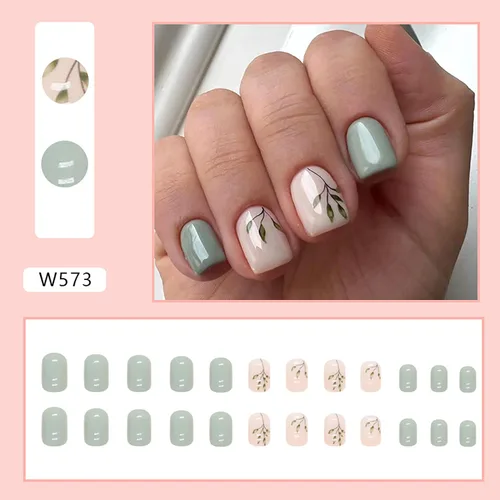 Miniatura 2 de Uñas postizas a presión de forma de ataúd de longitud corta, 24 piezas, uñas postizas brillantes de cobertura completa reutilizables con pegamento