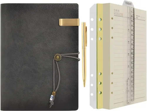 Miniatura 11 de Wonderpool - Diario de piel con papel rayado y bolígrafo, rellenable, cuaderno de espiral con 6 anillas, con libretas pautadas, cubierta vintage