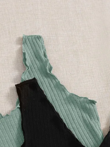 Miniatura 3 de Milumia Conjunto de 3 piezas de camisetas sin mangas de punto acanalado con cuello en V para mujer
