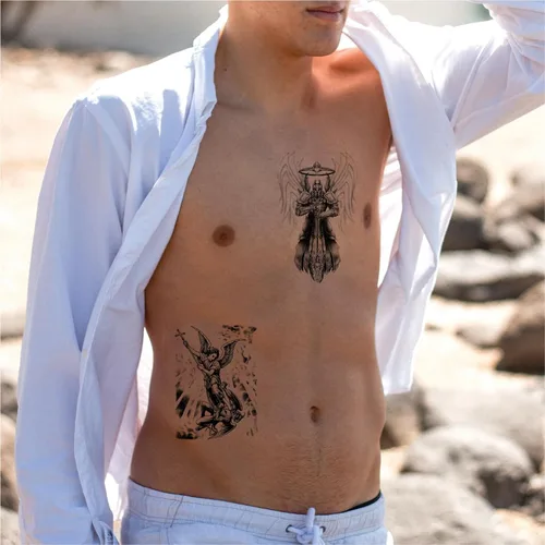 Miniatura 6 de Tatuaje temporal romano de guerrero genial para hombres, gran negro realista 3D griego Dios gladiador tatuaje falso adulto adolescente niño