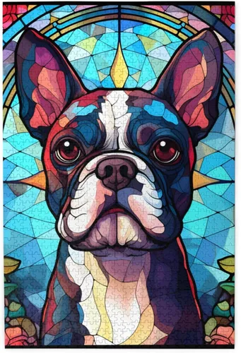 Miniatura 17 de Rompecabezas de Madera de Vidrio Colorido Manchado de Amantes de Perros Pastor Australiano de 1000 Piezas de Pintura Artística para Niños Adultos
