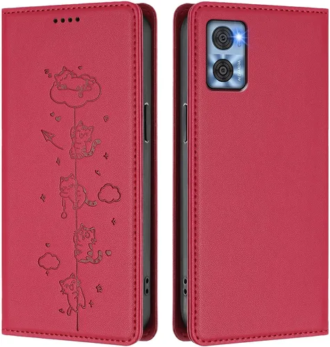 Miniatura 8 de Wallet Phone Case for Moto E22 4G Cover, Playful Cat PU Leather Phone Cover with 2 Card Slots & Hidden Flip Kickstand, TPU Shockproof Protective