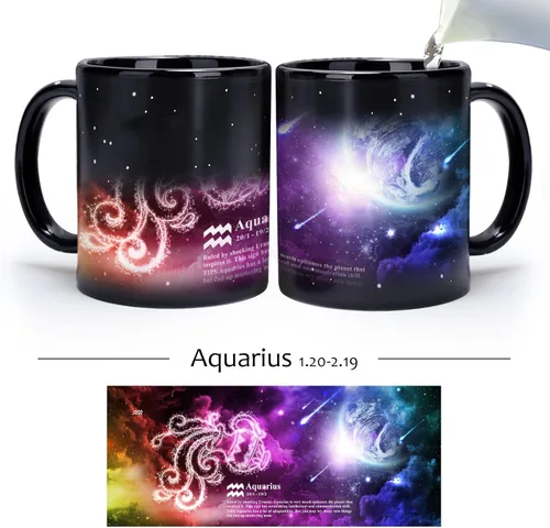 Miniatura 2 de Taza de Constelación de Acuario que Cambia con el Calor de 11 oz, Taza de Café de Horóscopo de Acuario, Taza de Cerámica que Cambia de Color, Regalo