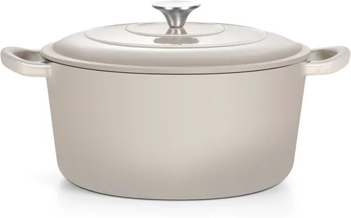 Miniatura 22 de TeamFar 6QT Horno Holandés con Tapa, Olla de Cocina de Hierro Fundido Esmaltada Antiadherente para Guisar, Hornear, Brasear, Apto para Varias Azul