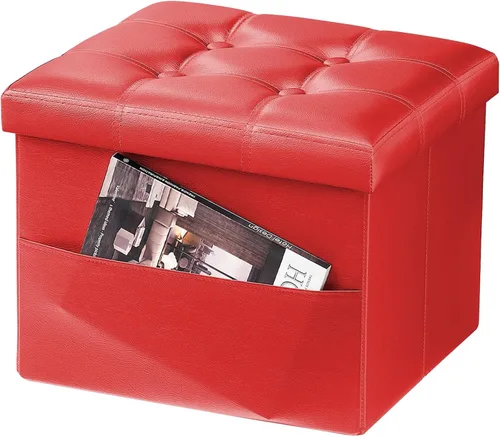 Miniatura 26 de AmasSmile Otomana de Almacenamiento Plegable Reposapiés, Banco Reposapiés de Cuero, Otomana Corta, Almacén de Reposapiés, Libros