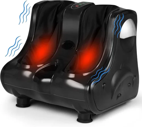 MEDIMALL Masajeador de pies y pantorrillas, masajeador eléctrico de pies con calefacción suave y función de vibración, inclinación ajustable y
