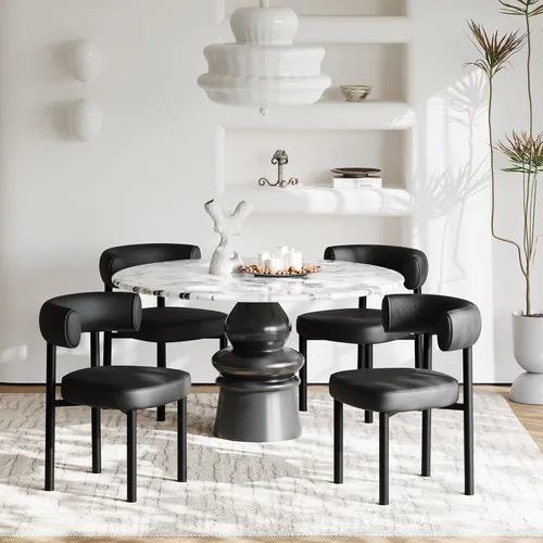 Miniatura 9 de Juego de 2 sillas de comedor, sillas de comedor de mediados de siglo, patas de acero al carbono, asiento tapizado, cuero texturizado, respaldo