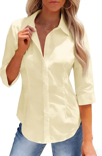 Miniatura 17 de siliteelon Button Down Shirts for Women: Slim Fit Stain Shield 3/4 Sleeve Dress Shirt Formal Work Button Up Blouses