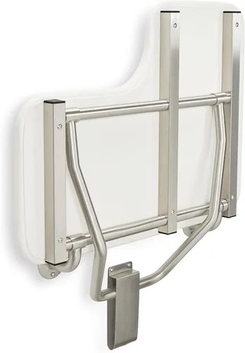 Miniatura 9 de Seachrome Asiento de ducha Lift-Assist, en forma de L, zurdo, ADA, montaje en pared, acolchado blanco naugahyde
