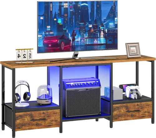 Miniatura 10 de HOOBRO Soporte de TV LED con almacenamiento, centro de entretenimiento LED con estantes abiertos y cajón, se adapta a televisores de hasta 55 Negro