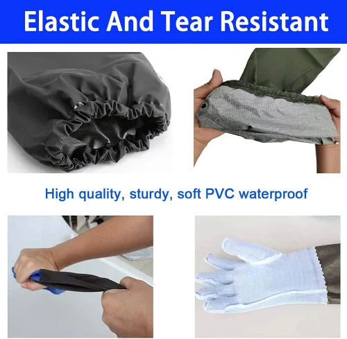 Miniatura 4 de Guantes largos de goma impermeables, guantes de estanque, 28 pulgadas de longitud de hombro aislados con revestimiento de PVC, resistentes a