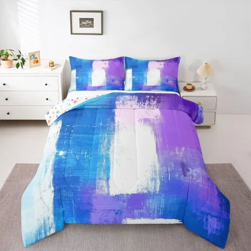 Miniatura 36 de Feelyou Edredón Abstracto Juego de edredón de arte abstracto moderno para niños y niñas, color morado, azul, negro, juego de ropa de cama para Multi