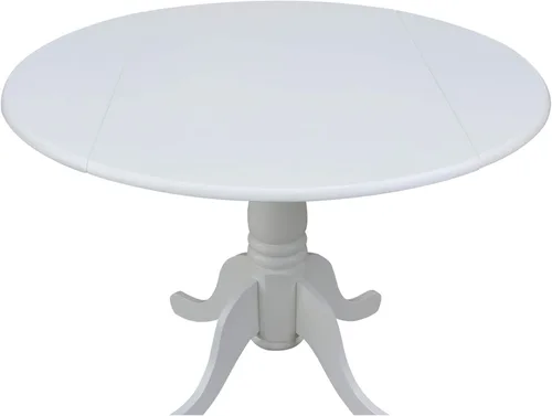 Miniatura 11 de IC International Concepts, mesa de comedor redonda de 42" con pedestal y dos alas plegables, madera maciza, Parawood resistente, color blanco