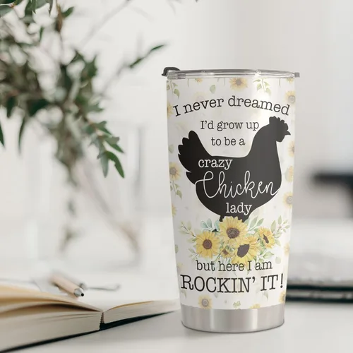 Miniatura 5 de Crazy Chicken Lady Gifts – Vaso de acero inoxidable con girasol de pollo de 20 onzas para dueños de pollos – Taza de viaje de pollo para mamá