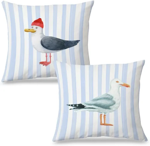 Miniatura 13 de Fundas de almohada costeras de langosta, fundas de almohada náuticas de langosta roja de Nueva Inglaterra con rayas azules y blancas para casa