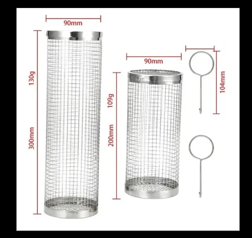 Miniatura 2 de Cesta rodante para barbacoa con tapa, cesta de barbacoa de acero inoxidable para exteriores, accesorios de cocina cilíndricos de malla redonda