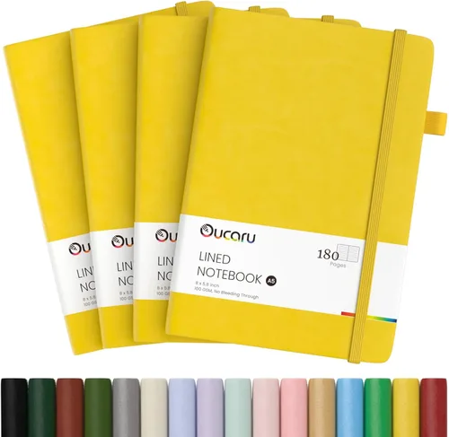 Miniatura 26 de Oucaru Cuaderno rayado, paquete de 4, 180 páginas, diarios A5 para escribir, papel grueso de 100 GSM, cuadernos pequeños diarios para mujeres y 4