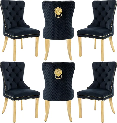 Miniatura 12 de Juego de 2 sillas de comedor de terciopelo Homedraft, colección Nikki para comedor con patas doradas de acero inoxidable y anillo de tirador