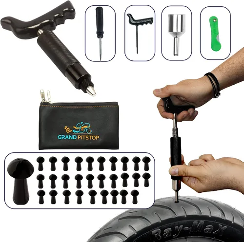 Miniatura 2 de GRAND PITSTOP Kit de reparación de pinchazos de neumáticos sin cámara para motocicleta y automóviles con 30 tapones de hongos + paquete de 15