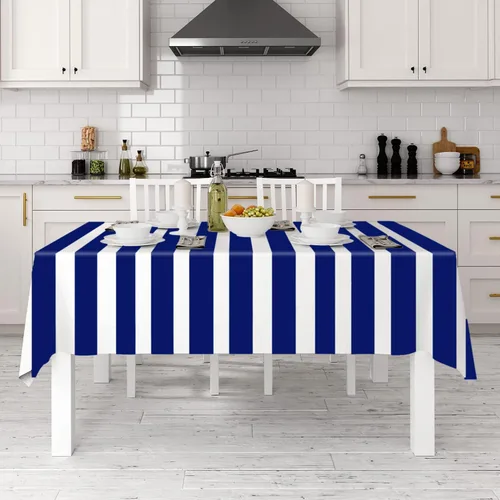 Miniatura 4 de peony man Mantel rectangular desechable de plástico azul náutico, 4 piezas, a rayas, azul náutico, para fiestas, cocina, comedor, decoración de mesa