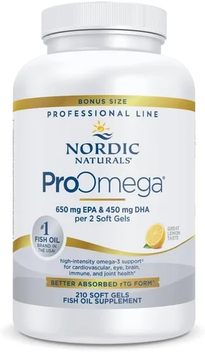 Nordic Naturals ProOmega, sabor a limón, 210 geles suaves, 1000 mg de omega-3, aceite de pescado de alta potencia con EPA y DHA, promueve la salud