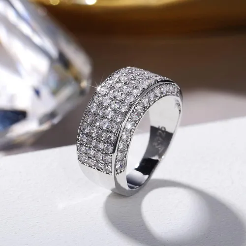 Miniatura 4 de Anillo de plata de ley 925 brillante con diamantes de circonita cúbica, anillo de múltiples filas, anillo de compromiso de eternidad, anillo de boda