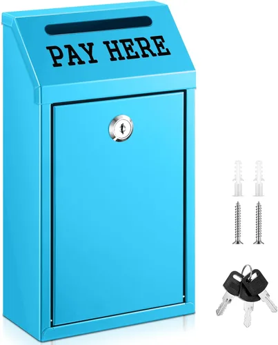 Miniatura 12 de Yaocom Caja fuerte de dinero para recolección de dinero, caja de donación de metal con cerradura para montaje en pared preperforado, buzón de Negro