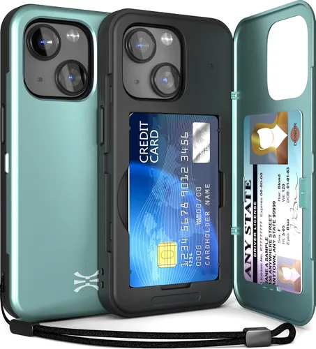 Miniatura 40 de TORU CX Slim - Funda tipo cartera para iPhone 15, funda protectora a prueba de golpes resistente con tarjetero oculto y ranura para tarjetas, espejo