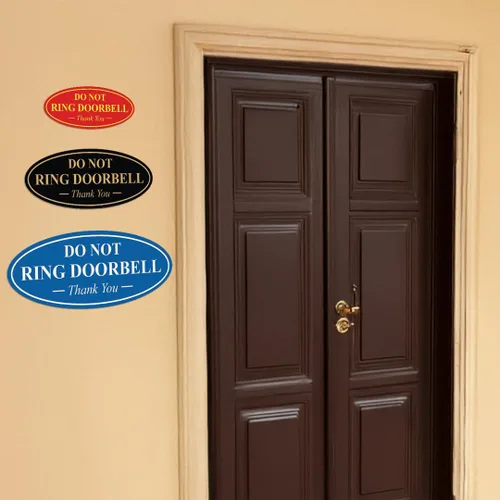 Miniatura 5 de All Quality Cartel de agradecimiento ovalado con texto en inglés «Do not Ring DOORBELL», color negro, pequeño, 1 paquete