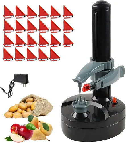 Pelador de patatas eléctrico con 23 cuchillas de repuesto Rotato Express de acero inoxidable, pelador automático giratorio para frutas y verduras,