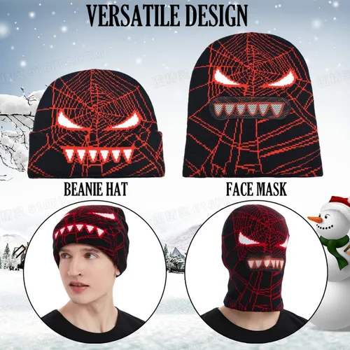 Miniatura 2 de EINSKEY Gorro de punto con máscara de esquí, pasamontañas, diseño de Spider Man Y2K para Halloween, anime, fantasma, invierno, cálido, fresco