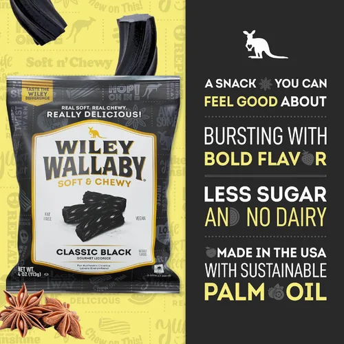 Miniatura 4 de Wiley Wallaby Regaliz australiano, bolsas de 4 onzas, 12 unidades (negro)
